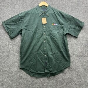 Port Authority NASCAR Button Up Shirt Men's L Green Short Sleeve Twill Racing